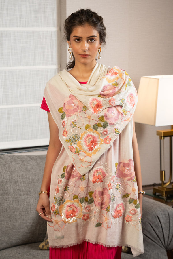 Botanical Floral | Embroidered Wool Silk Stole
